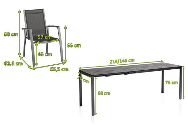 KETTLER Cubic/Altura Esstischgarnitur, Anthrazit, Alu/HPL/Textilene, 140/210x70 Cm, 6 Stapelsessel 5 KETTLER Cubic/Altura Esstischgarnitur, Anthrazit, Alu/HPL/Textilene, 140/210x70 Cm, 6 Stapelsessel – Bild 5