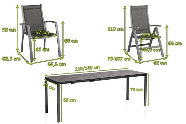 KETTLER Cubic/Altura Esstischgarnitur, Anthrazit, Alu/HPL/Textilene, 140/210x70 Cm, 4 Stapel, 2 Multipos 5 KETTLER Cubic/Altura Esstischgarnitur, Anthrazit, Alu/HPL/Textilene, 140/210x70 Cm, 4 Stapel, 2 Multipos – Bild 5