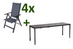 KETTLER Cubic Esstischgarnitur, Anthrazit/grau, Alu/HPL/Textilene, 140/210x70 Cm, 4 Multipos