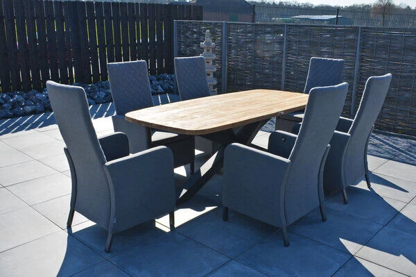 OUTFLEXX Belgium/Malaga Set, Anthrazit/flanelle, Recycled Teak/Alu/Sunbrella, 220x100cm, 6 Sessel, Rustikal Gebürstet, Verstellbare Rückenlehne 1 OUTFLEXX Belgium/Malaga Set, Anthrazit/flanelle, Recycled Teak/Alu/Sunbrella, 220x100cm, 6 Sessel, Rustikal Gebürstet, Verstellbare Rückenlehne