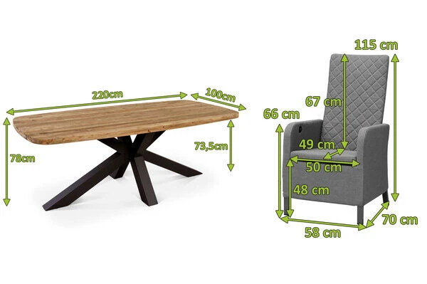 OUTFLEXX Belgium/Malaga Set, Anthrazit/flanelle, Recycled Teak/Alu/Sunbrella, 220x100cm, 6 Sessel, Rustikal Gebürstet, Verstellbare Rückenlehne 5 OUTFLEXX Belgium/Malaga Set, Anthrazit/flanelle, Recycled Teak/Alu/Sunbrella, 220x100cm, 6 Sessel, Rustikal Gebürstet, Verstellbare Rückenlehne – Bild 5
