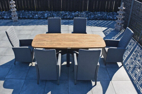 OUTFLEXX Belgium/Malaga Set, Anthrazit/flanelle, Recycled Teak/Alu/Sunbrella, 220x100cm, 6 Sessel, Rustikal Gebürstet, Verstellbare Rückenlehne 13 OUTFLEXX Belgium/Malaga Set, Anthrazit/flanelle, Recycled Teak/Alu/Sunbrella, 220x100cm, 6 Sessel, Rustikal Gebürstet, Verstellbare Rückenlehne – Bild 13