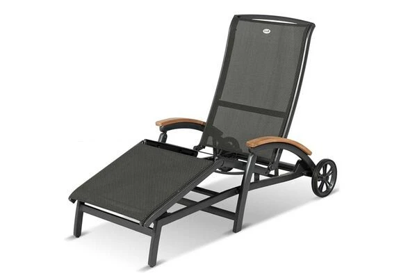 HARTMAN Da Vinci Gartenliege, Xerix/anthrazit, Alu/Textilene, 170 X 82 X 30 Cm, Mit FSC-Teak-Armlehnen 2 HARTMAN Da Vinci Gartenliege, Xerix/anthrazit, Alu/Textilene, 170 X 82 X 30 Cm, Mit FSC-Teak-Armlehnen – Bild 2