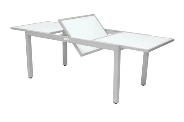 VILLANA Ausziehtisch, Silber/weiß, Alu/Sicherheitsglas, 160/220x90 Cm, Flügelmechanismus 6 VILLANA Ausziehtisch, Silber/weiß, Alu/Sicherheitsglas, 160/220x90 Cm, Flügelmechanismus – Bild 6