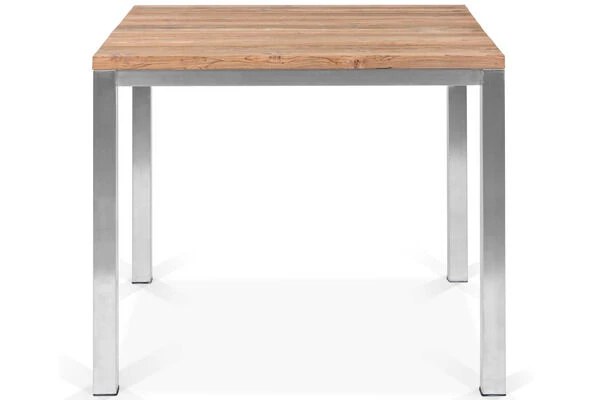 OUTFLEXX Esstisch, Silber/natur, Edelstahl/ Recyceltes FSC®-Teakholz, 90x90cm, Rustikal Gebürstet 3 OUTFLEXX Esstisch, Silber/natur, Edelstahl/ Recyceltes FSC®-Teakholz, 90x90cm, Rustikal Gebürstet – Bild 3