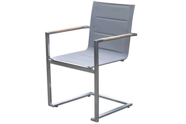 OUTFLEXX Esstischgarnitur, Edelstahl / FSC-Teak, Tisch 180 X 90 Cm, 6 Freischwinger Padded, Silber 2 OUTFLEXX Esstischgarnitur, Edelstahl / FSC-Teak, Tisch 180 X 90 Cm, 6 Freischwinger Padded, Silber – Bild 2