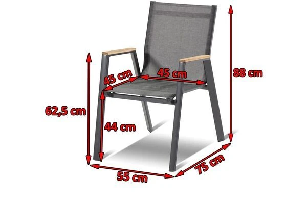 HARTMAN 4er Set Aruba Stapelsessel, Xerix/anthrazit, Alu/Textilene, Mit FSC Teak-Armlehnen 2 HARTMAN 4er Set Aruba Stapelsessel, Xerix/anthrazit, Alu/Textilene, Mit FSC Teak-Armlehnen – Bild 2