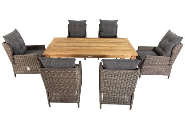 OUTFLEXX Esstischgarnitur, Polyrattan/Teakholz, Tisch 200x100cm, 6 Diningsessel, Inkl. Polster 2 OUTFLEXX Esstischgarnitur, Polyrattan/Teakholz, Tisch 200x100cm, 6 Diningsessel, Inkl. Polster – Bild 2