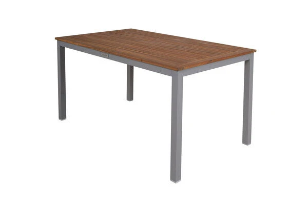 VILLANA Esstischgarnitur, Silber/schwarz, Alu / FSC-Akazienholz, Gartentisch 150 X 90 Cm, 4 Stapelsessel, 2 Hochlehner 2 VILLANA Esstischgarnitur, Silber/schwarz, Alu / FSC-Akazienholz, Gartentisch 150 X 90 Cm, 4 Stapelsessel, 2 Hochlehner – Bild 2