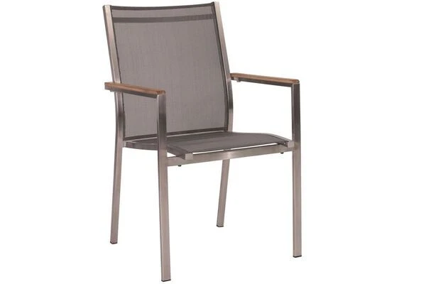 STERN Cardiff Esstischgruppe, Silber/silbergrau, Edelstahl/Teak, Tisch 200 X 100 Cm, 6 Stapelsessel 2 STERN Cardiff Esstischgruppe, Silber/silbergrau, Edelstahl/Teak, Tisch 200 X 100 Cm, 6 Stapelsessel – Bild 2