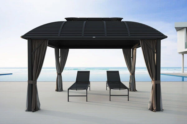 OUTFLEXX Hardtop Pavillon, Braun, Alu, 300x365cm, Inkl. Seitenteile Und Insektennetz 2 OUTFLEXX Hardtop Pavillon, Braun, Alu, 300x365cm, Inkl. Seitenteile Und Insektennetz – Bild 2