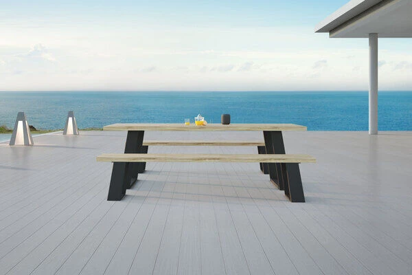 OUTFLEXX Zero Esstischgarnitur, Dark Grey/natur, Alu/recycled FSC-Teak, Esstisch 240x100cm, 2x Bank 240x40cm 2 OUTFLEXX Zero Esstischgarnitur, Dark Grey/natur, Alu/recycled FSC-Teak, Esstisch 240x100cm, 2x Bank 240x40cm – Bild 2