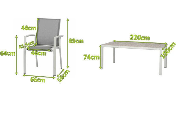 SIENA GARDEN Velia / Silva Dining Set, Weiß/washed Grey, Alu/Ranotex/Keramik, 8 Sessel, Tisch 220 X 100 Cm 2 SIENA GARDEN Velia / Silva Dining Set, Weiß/washed Grey, Alu/Ranotex/Keramik, 8 Sessel, Tisch 220 X 100 Cm – Bild 2