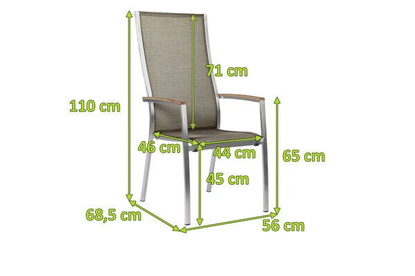 STERN Cardiff Stapelsessel, Silber/taupe, Edelstahl/Textil/Armlehnen Aus FSC-Teak, 68,5x56x110 Cm, Stapelbar 2 STERN Cardiff Stapelsessel, Silber/taupe, Edelstahl/Textil/Armlehnen Aus FSC-Teak, 68,5x56x110 Cm, Stapelbar – Bild 2