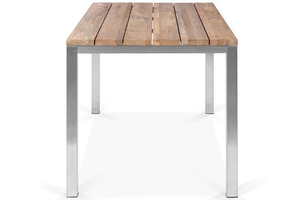 OUTFLEXX Esstisch, Silber/natur, Edelstahl/ Recyceltes FSC®-Teakholz, 150x80cm, Rustikal Gebürstet 4 OUTFLEXX Esstisch, Silber/natur, Edelstahl/ Recyceltes FSC®-Teakholz, 150x80cm, Rustikal Gebürstet – Bild 4