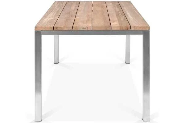 OUTFLEXX Esstisch, Silber/natur, Edelstahl/ Recyceltes FSC®-Teakholz, 180x90cm, Rustikal Gebürstet 3 OUTFLEXX Esstisch, Silber/natur, Edelstahl/ Recyceltes FSC®-Teakholz, 180x90cm, Rustikal Gebürstet – Bild 3