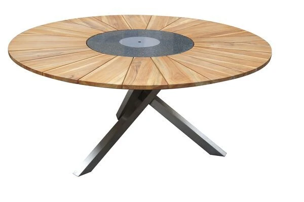 OUTFLEXX Esstischgarnitur, Silber/schwarz, Edelstahl/FSC-Teak, Esstisch Ø 170 Cm, 6 Freischwinger 3 OUTFLEXX Esstischgarnitur, Silber/schwarz, Edelstahl/FSC-Teak, Esstisch Ø 170 Cm, 6 Freischwinger – Bild 3