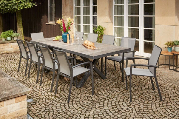 SIENA GARDEN Velia / Sincro Dining Set, Anthrazit/natur-grau, Alu/Ranotex/Keramik, 10 Sessel, Ausziehtisch 205/265 X 103 Cm 3 SIENA GARDEN Velia / Sincro Dining Set, Anthrazit/natur-grau, Alu/Ranotex/Keramik, 10 Sessel, Ausziehtisch 205/265 X 103 Cm – Bild 3