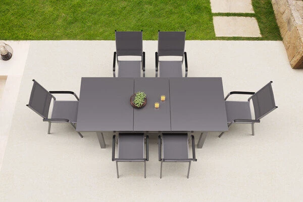 KETTLER Friends Esstischgarnitur, Silber, Alu/Textilene, Tisch 180/240 X 100 Cm, 6 Stapelsessel 3 KETTLER Friends Esstischgarnitur, Silber, Alu/Textilene, Tisch 180/240 X 100 Cm, 6 Stapelsessel – Bild 3