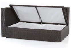 OUTFLEXX 2-Sitzer Ecksofa, Braun, Polyrattan, 145x85x70cm, Armlehne Re, Inkl. Kissen, Wasserfeste Kissenbox -Beste Gartenmöbel Geschäfte 3 2393 4 BOX.jpg