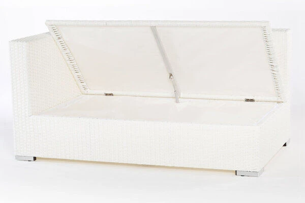 OUTFLEXX 2-Sitzer Ecksofa, Weiß, Polyrattan, 145x85x70cm, Armlehne Re, Inkl. Polster, Wasserfeste Kissenbox 3 OUTFLEXX 2-Sitzer Ecksofa, Weiß, Polyrattan, 145x85x70cm, Armlehne Re, Inkl. Polster, Wasserfeste Kissenbox – Bild 3