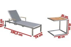 OUTFLEXX Sonnenliegen-Set, Silber, Edelstahl/FSC-Teak, 195,5x74x35cm, Mit Armlehnen, Inkl. Beistelltisch 45x45cm -Beste Gartenmöbel Geschäfte 4 16546.jpg