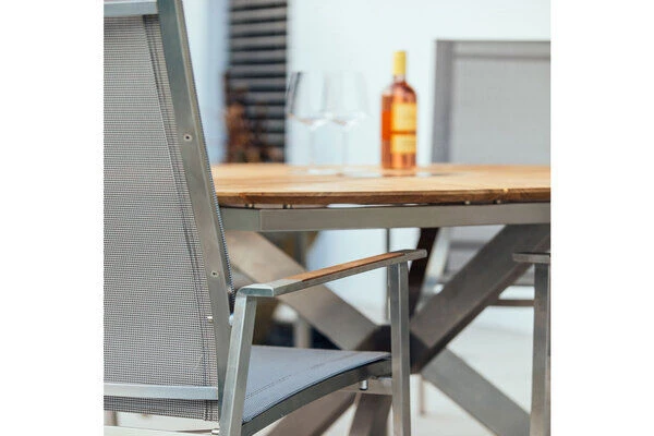 DIAMOND GARDEN Lyon Triangel Esstisch, Edelstahl/Recycled Teak, 150x 150 Cm 4 DIAMOND GARDEN Lyon Triangel Esstisch, Edelstahl/Recycled Teak, 150x 150 Cm – Bild 4