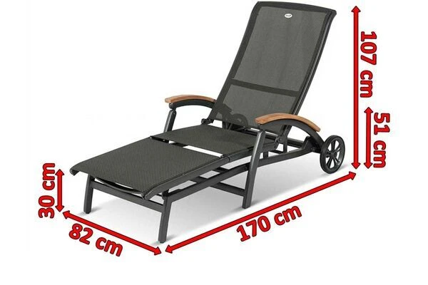 HARTMAN Da Vinci Gartenliege, Xerix/anthrazit, Alu/Textilene, 170 X 82 X 30 Cm, Mit FSC-Teak-Armlehnen 5 HARTMAN Da Vinci Gartenliege, Xerix/anthrazit, Alu/Textilene, 170 X 82 X 30 Cm, Mit FSC-Teak-Armlehnen – Bild 5