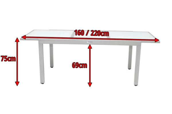 VILLANA Ausziehtisch, Silber/weiß, Alu/Sicherheitsglas, 160/220x90 Cm, Flügelmechanismus 5 VILLANA Ausziehtisch, Silber/weiß, Alu/Sicherheitsglas, 160/220x90 Cm, Flügelmechanismus – Bild 5