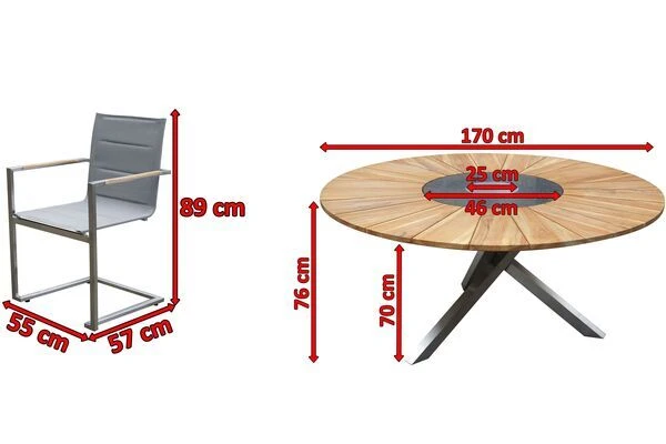 OUTFLEXX Sitzgruppe, Taupe, Edelstahl/FSC-Teak, Ø 170 Cm, 6 Freischwinger, Inkl. Drehbarer Granitplatte + Eiskühler 5 OUTFLEXX Sitzgruppe, Taupe, Edelstahl/FSC-Teak, Ø 170 Cm, 6 Freischwinger, Inkl. Drehbarer Granitplatte + Eiskühler – Bild 5