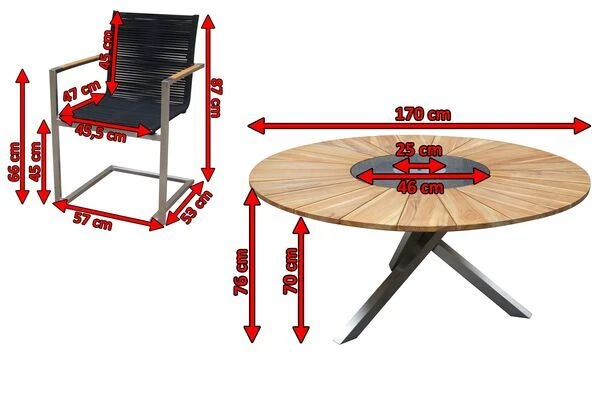 OUTFLEXX Esstischgarnitur, Silber/schwarz, Edelstahl/FSC-Teak, Esstisch Ø 170 Cm, 6 Freischwinger 5 OUTFLEXX Esstischgarnitur, Silber/schwarz, Edelstahl/FSC-Teak, Esstisch Ø 170 Cm, 6 Freischwinger – Bild 5