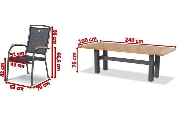 HARTMAN Sondermodell Yasmani/Raffaelo Esstischgruppe, Xerix, Alu/Teakholz, 240x100cm, 6 Stapelsessel 5 HARTMAN Sondermodell Yasmani/Raffaelo Esstischgruppe, Xerix, Alu/Teakholz, 240x100cm, 6 Stapelsessel – Bild 5