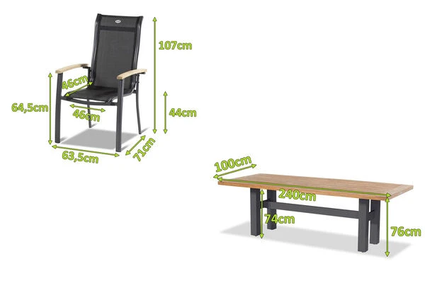 HARTMAN Sondermodell Yasmani/Alice Esstischgruppe, Xerix, Alu/Teakholz, 4x4 Textilen, 240x100cm, 6 Stapelsessel 5 HARTMAN Sondermodell Yasmani/Alice Esstischgruppe, Xerix, Alu/Teakholz, 4x4 Textilen, 240x100cm, 6 Stapelsessel – Bild 5