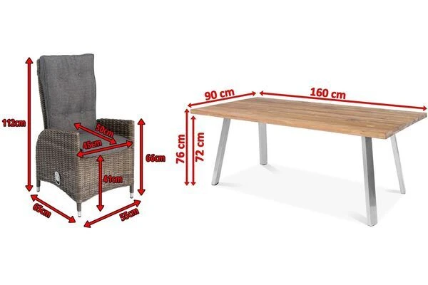OUTFLEXX Esstischgarnitur, Edelstahl/recyceltes FSC-Teak, Tisch 160x90 Cm, 6 Hochlehner- Diningsessel, A-Gestell 4 OUTFLEXX Esstischgarnitur, Edelstahl/recyceltes FSC-Teak, Tisch 160x90 Cm, 6 Hochlehner- Diningsessel, A-Gestell – Bild 4