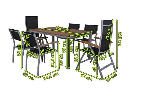 VILLANA Esstischgarnitur, Silber/schwarz, Alu / FSC-Akazienholz, Gartentisch 150 X 90 Cm, 4 Stapelsessel, 2 Hochlehner 5 VILLANA Esstischgarnitur, Silber/schwarz, Alu / FSC-Akazienholz, Gartentisch 150 X 90 Cm, 4 Stapelsessel, 2 Hochlehner – Bild 5