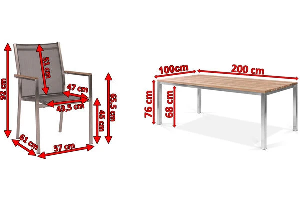 STERN Cardiff Esstischgruppe, Silber/silbergrau, Edelstahl/Teak, Tisch 200 X 100 Cm, 6 Stapelsessel 5 STERN Cardiff Esstischgruppe, Silber/silbergrau, Edelstahl/Teak, Tisch 200 X 100 Cm, 6 Stapelsessel – Bild 5