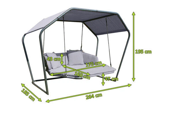 LECO Hollywoodliege, Anthrazit/lichtgrau, Stahl/Polyester, 264x185x195cm, 2 Pers, Inkl. Polster 5 LECO Hollywoodliege, Anthrazit/lichtgrau, Stahl/Polyester, 264x185x195cm, 2 Pers, Inkl. Polster – Bild 5