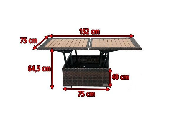OUTFLEXX Loungetisch Höhenverstellbar, Braun-marmoriert, Polyrattan, 75/152x75x40/64,5cm 5 OUTFLEXX Loungetisch Höhenverstellbar, Braun-marmoriert, Polyrattan, 75/152x75x40/64,5cm – Bild 5
