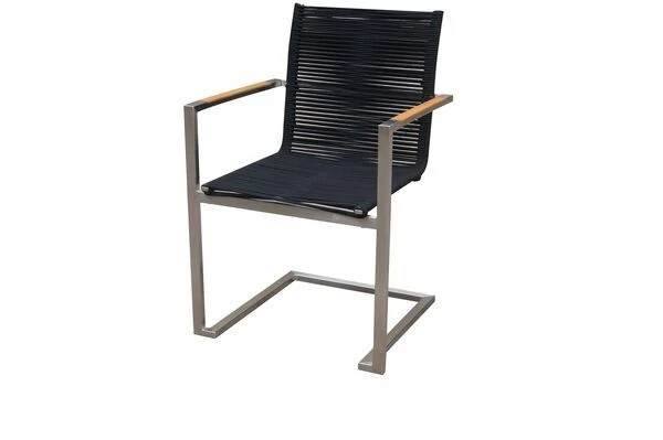 OUTFLEXX Esstischgarnitur, Silber/schwarz, Edelstahl/FSC-Teak, Esstisch Ø 170 Cm, 6 Freischwinger 6 OUTFLEXX Esstischgarnitur, Silber/schwarz, Edelstahl/FSC-Teak, Esstisch Ø 170 Cm, 6 Freischwinger – Bild 6