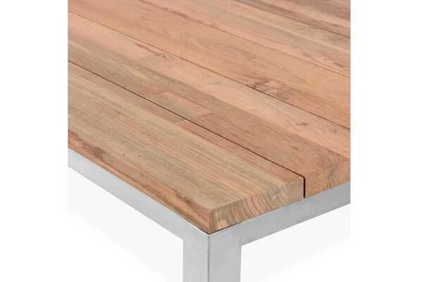 OUTFLEXX Esstischgarnitur, Edelstahl / FSC-Teak, Tisch 180 X 90 Cm, 6 Freischwinger Padded, Silber 7 OUTFLEXX Esstischgarnitur, Edelstahl / FSC-Teak, Tisch 180 X 90 Cm, 6 Freischwinger Padded, Silber – Bild 7