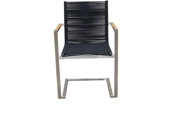 OUTFLEXX Esstischgarnitur, Silber/schwarz, Edelstahl/FSC-Teak, Esstisch Ø 170 Cm, 6 Freischwinger 7 OUTFLEXX Esstischgarnitur, Silber/schwarz, Edelstahl/FSC-Teak, Esstisch Ø 170 Cm, 6 Freischwinger – Bild 7