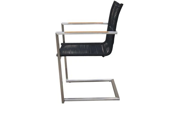 OUTFLEXX Esstischgarnitur, Silber/schwarz, Edelstahl/FSC-Teak, Esstisch Ø 170 Cm, 6 Freischwinger 8 OUTFLEXX Esstischgarnitur, Silber/schwarz, Edelstahl/FSC-Teak, Esstisch Ø 170 Cm, 6 Freischwinger – Bild 8