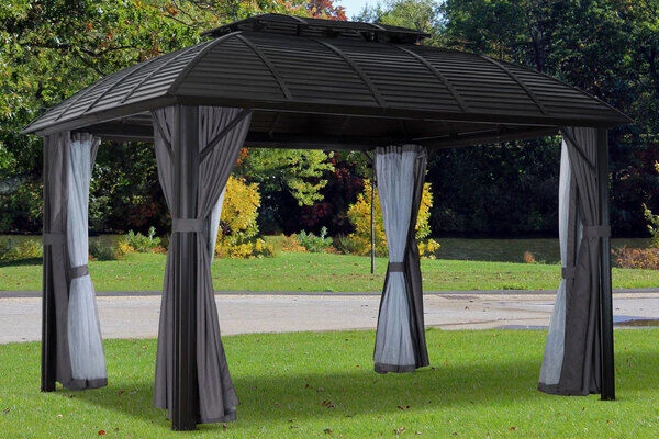 OUTFLEXX Hardtop Pavillon, Braun, Alu, 300x365cm, Inkl. Seitenteile Und Insektennetz 8 OUTFLEXX Hardtop Pavillon, Braun, Alu, 300x365cm, Inkl. Seitenteile Und Insektennetz – Bild 8